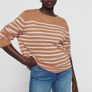 Reformation Cashmere Boyfriend Sweater, Camel / Gossamer Stripe, XS